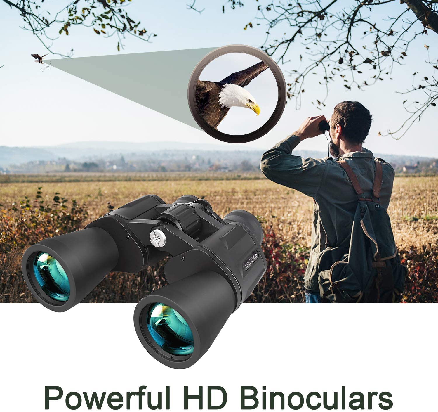 Hugerstar Binoculars 10x50, Binoculars for Adults, Binoculars for Bird Watching, HD Full-size High Powerful Binoculars Night Vision for Outdoors Football Safari Sightseeing Climbing Hiking Hunting