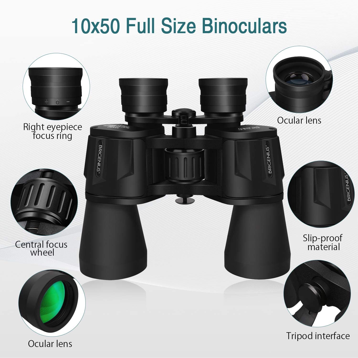 Hugerstar Binoculars 10x50, Binoculars for Adults, Binoculars for Bird Watching, HD Full-size High Powerful Binoculars Night Vision for Outdoors Football Safari Sightseeing Climbing Hiking Hunting