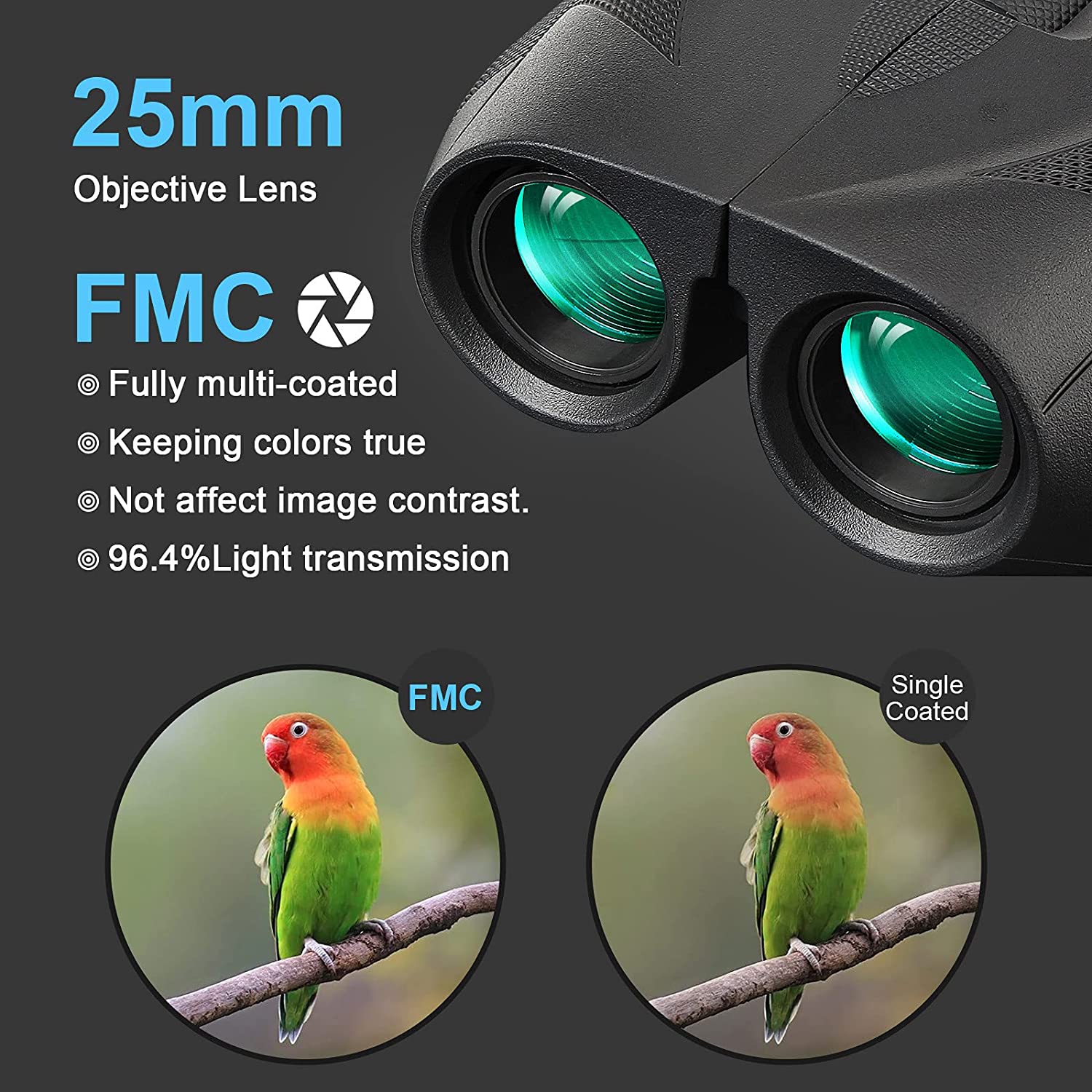 Binoculars for Adults Bird Watching,12x25 High Power Binoculars Watching Telescope with Multilayer-Coated Lenses, for Photography, Hunting, Hiking, Sightseeing, Concert, Travelling and Sports Games