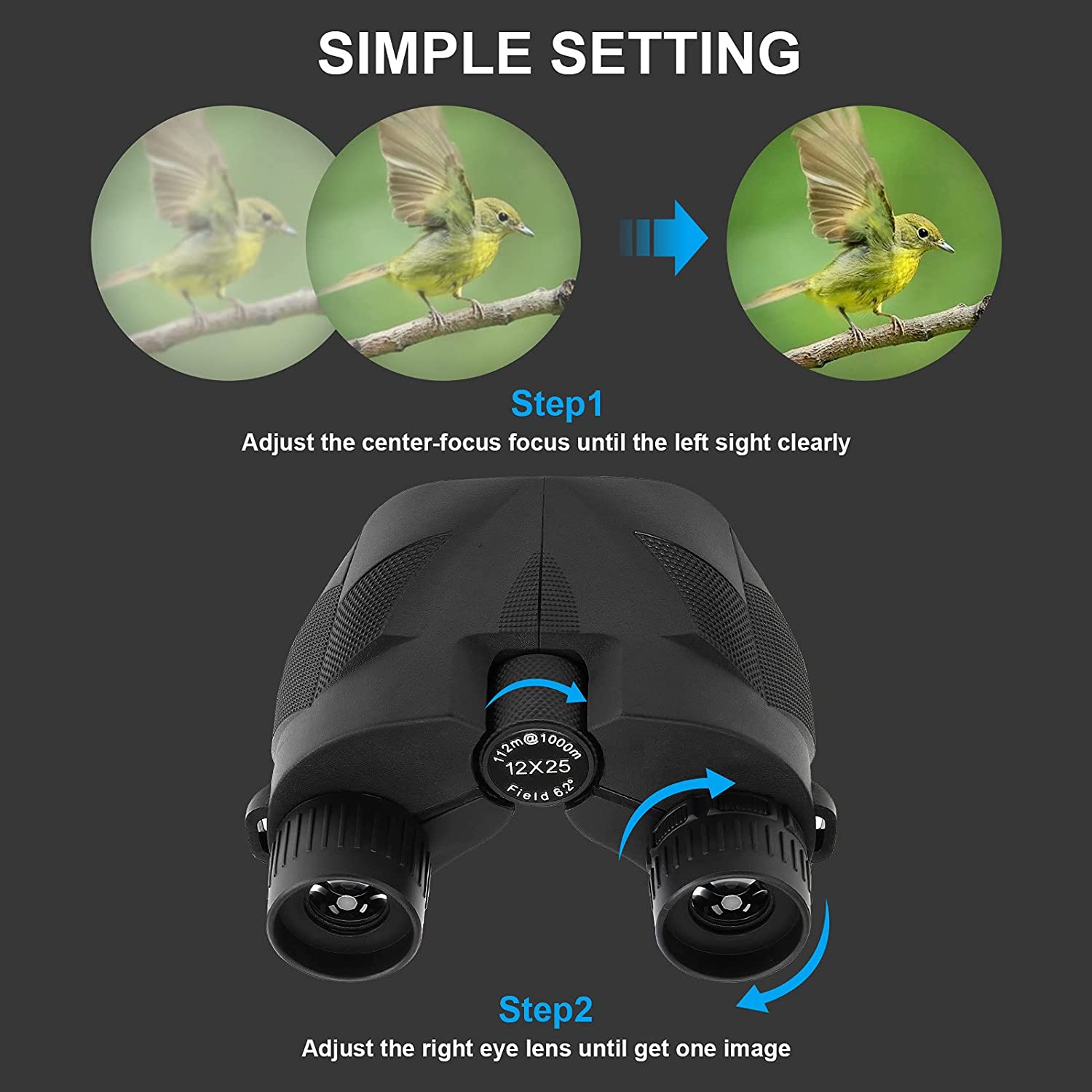 Binoculars for Adults Bird Watching,12x25 High Power Binoculars Watching Telescope with Multilayer-Coated Lenses, for Photography, Hunting, Hiking, Sightseeing, Concert, Travelling and Sports Games