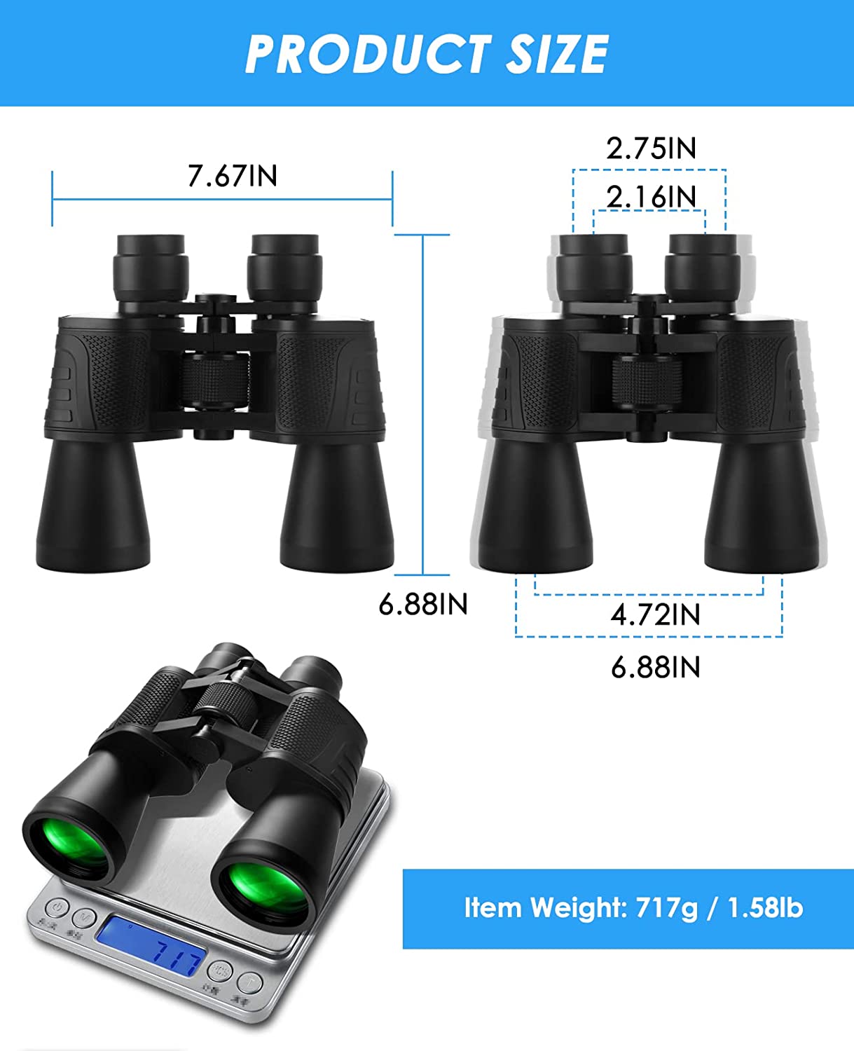 20x50 High Power Binoculars - Hugerstar HD Professional Binoculars for Adults, with Clear Vision, BAK4 Prism, FMC Lens, Waterproof Binoculars Telescope for Bird Watching Hunting Travel Football Games